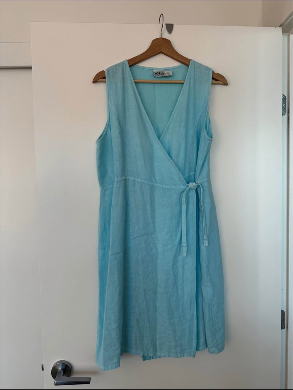 Kiko Light Blue Sleeveless Wrap Midi Dress